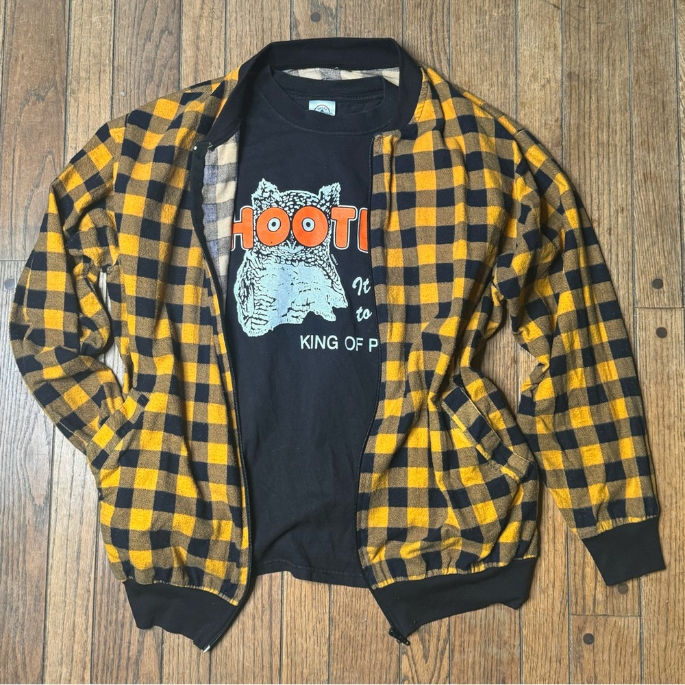 Vintage 90s Grunge Yellow and black plaid zip up bomber jacket Sz Medium